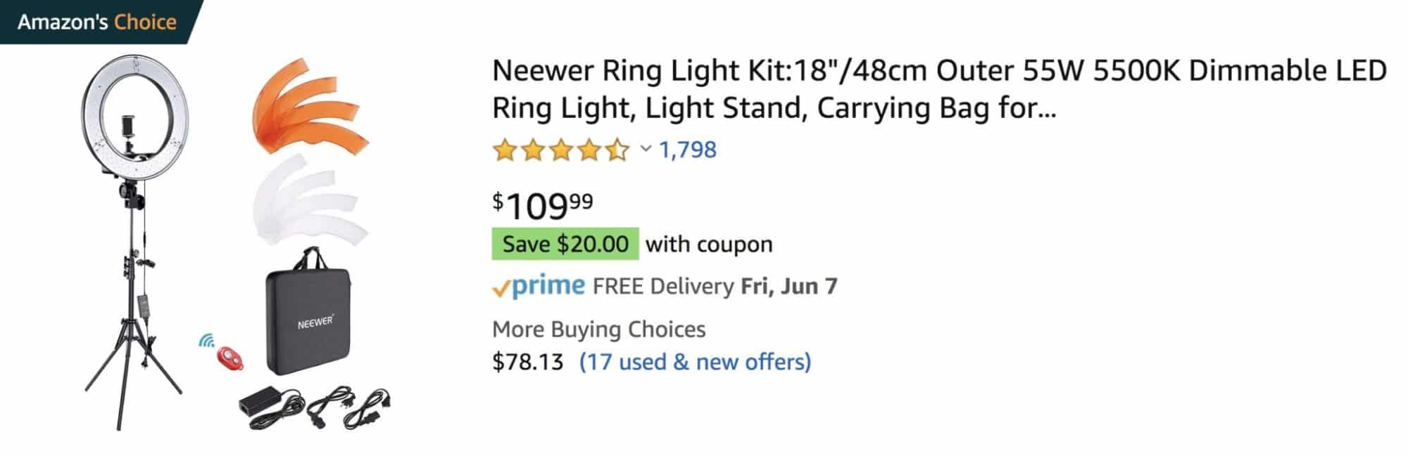 Circle light for youtubers on Amazon