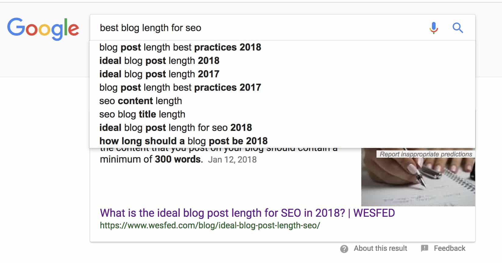 Suggested searches as a way to beef up blog length