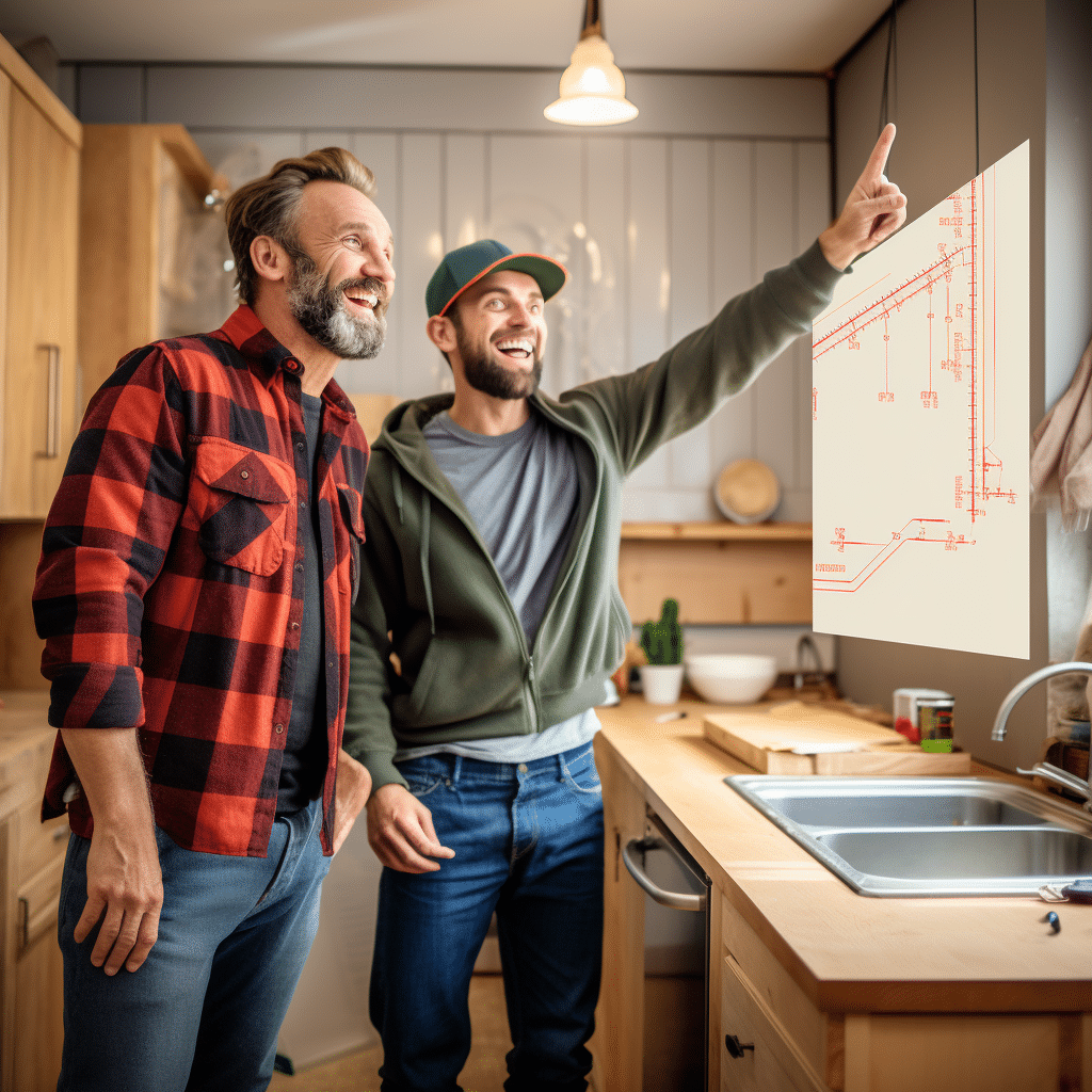 homes-services-how-big-total-addressable-market-graph-statistics man in kitchen with contractor pointing up