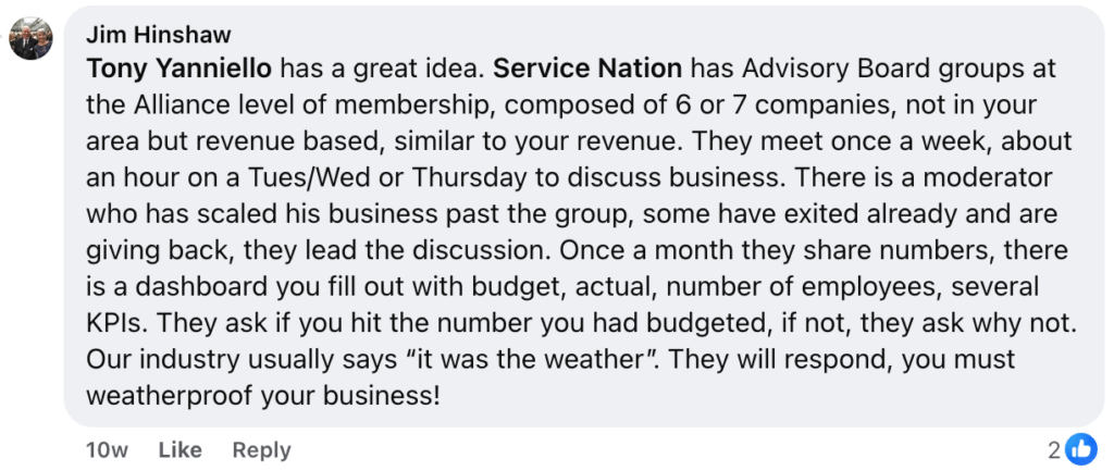 Jim Hinshaw notes that Service Nation advisory boards, including HVAC groups, meet weekly to review dashboards, budgets, and key performance indicators. This consistent collaboration ensures members are prepared to tackle unpredictable industry challenges.