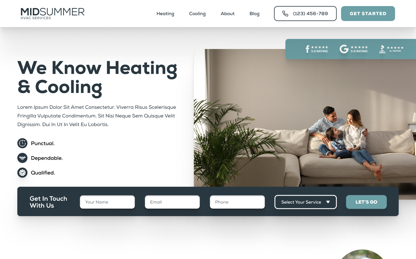 Midsummer light blue and gray HVAC and plumbing website design inspiration for 2025