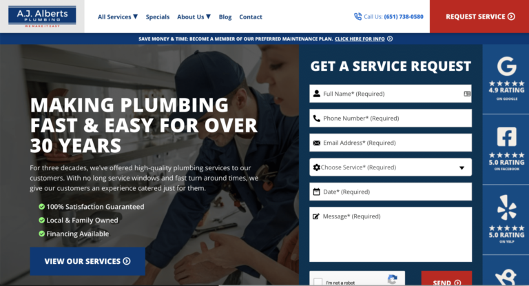Home Services Web Design Example, Plumbing Website Design, Plumber Web Designer