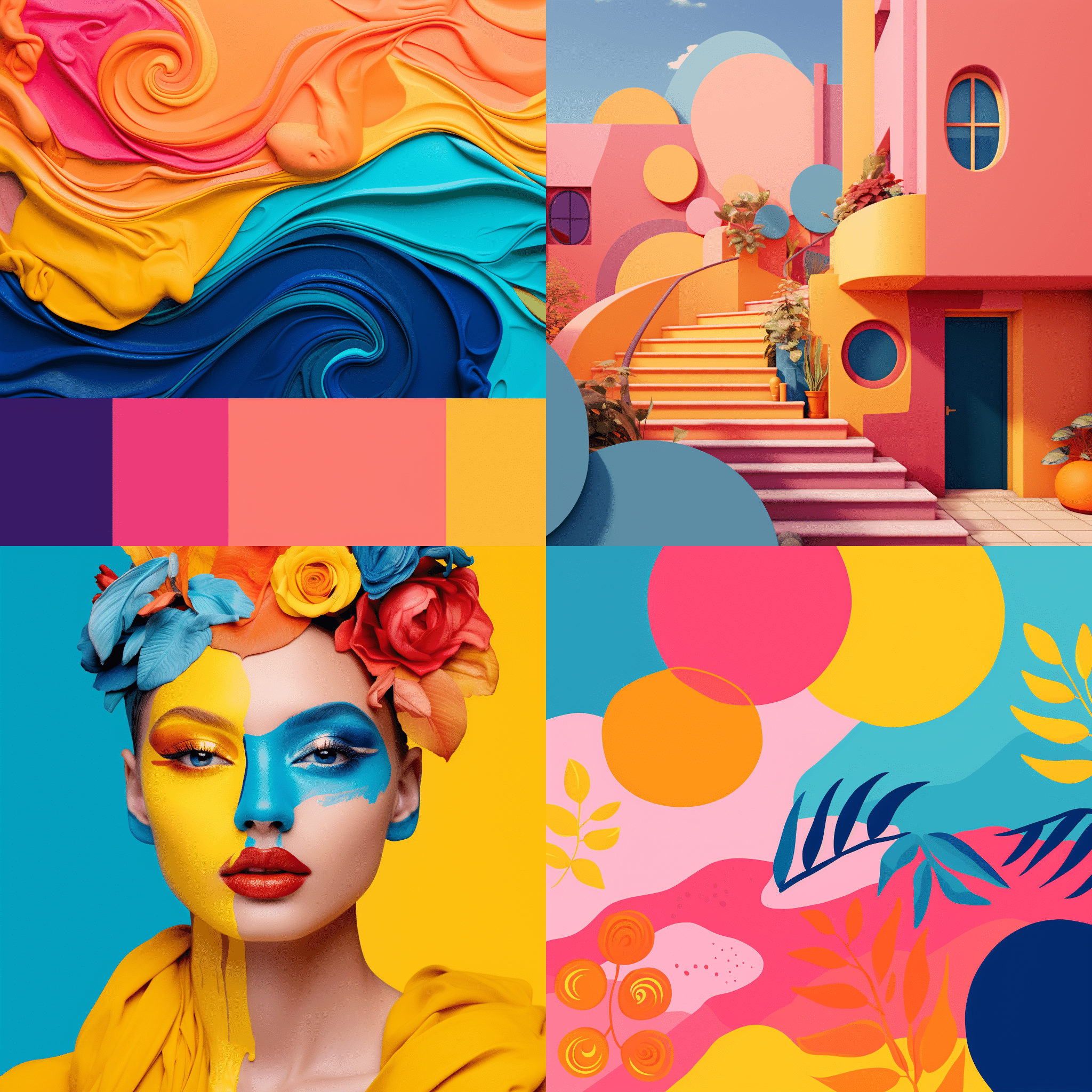 bold modern color pallette for 2024 for a website, bright and fun